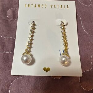 Untamed Petals Pearl and CZs Drop Earrings in a Gold Setting Never Worn